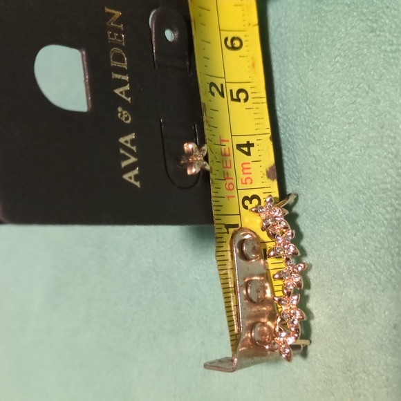 Ava & Aiden Gold Tone Flower Stud Earrings & Matching 1" Ear Cuff | Dainty & Mod - Picture 4 of 5